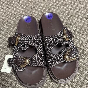 Joie Brown Braided Slide Sandals with Gold Buckles